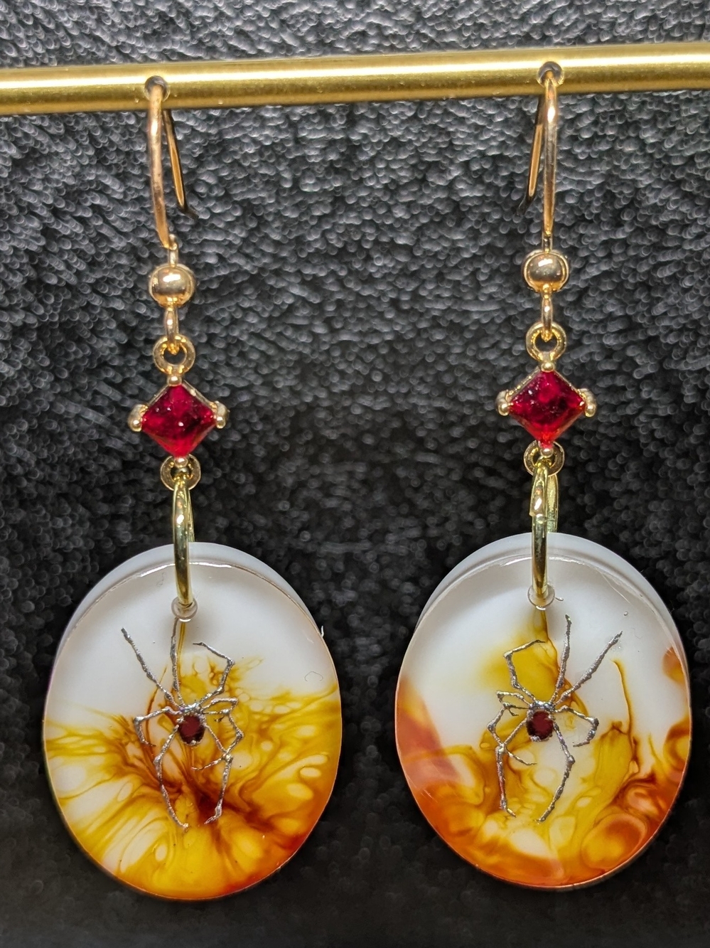Gold-Tone Spider Drop Earrings with Amber Swirl Discs - Women Jewelry
